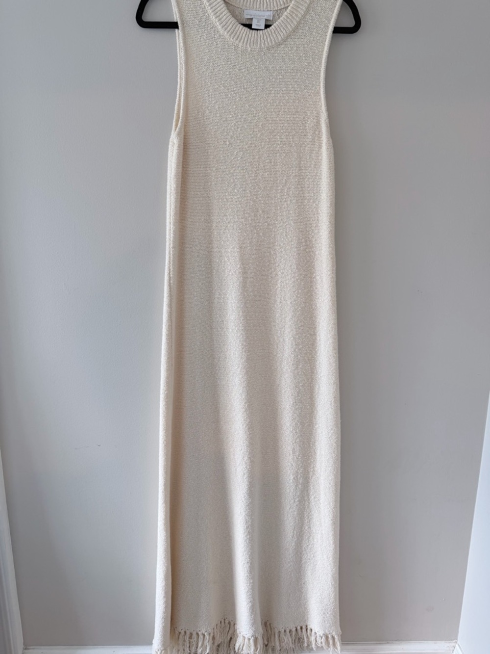 House of Harlow Sleeveless Cream Maxi Skirt with Fringe Hem